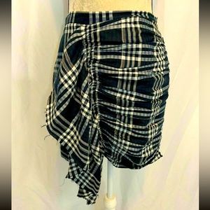 Zara Womens Linen Navy Blue White Plaid High Waist Mini Skirt